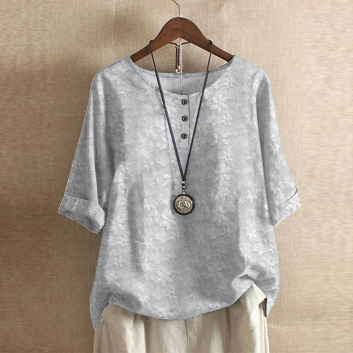 Cleo | Boho Print Top with Short Sleeves and Button Detail