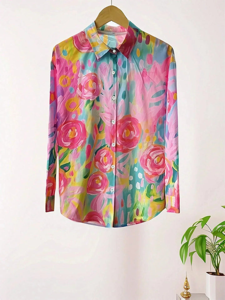 Blossom | Floral Print Blouse with Shirt Collar and Button Front