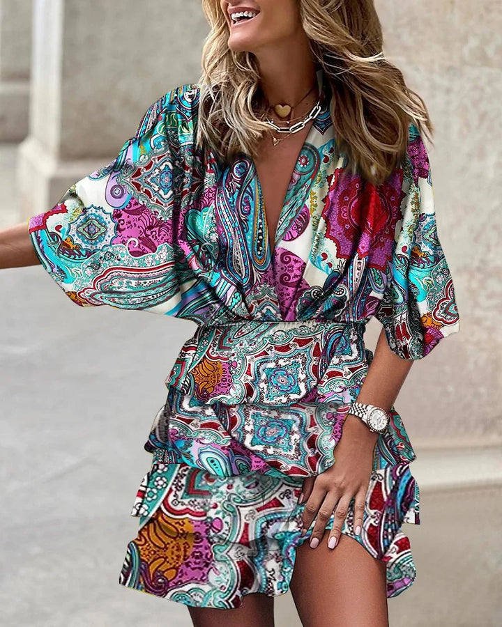 Mackenzie | Boho Mini Dress Ruffled Printed