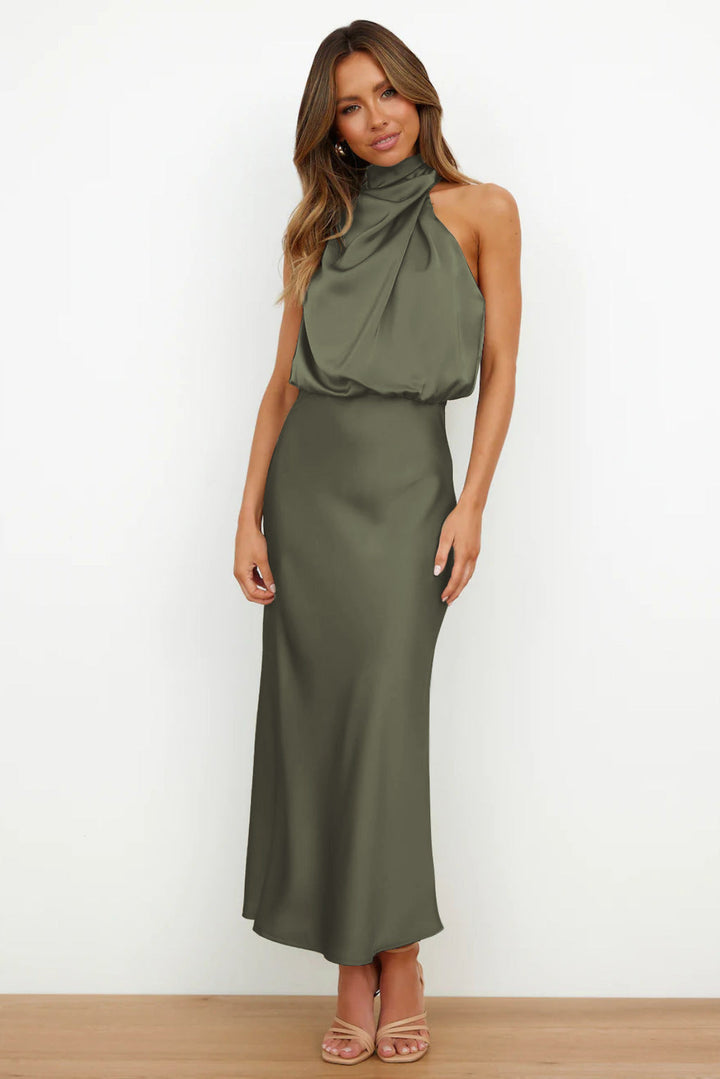 Women's Halter Neck Maxi Dress with Draped Bodice