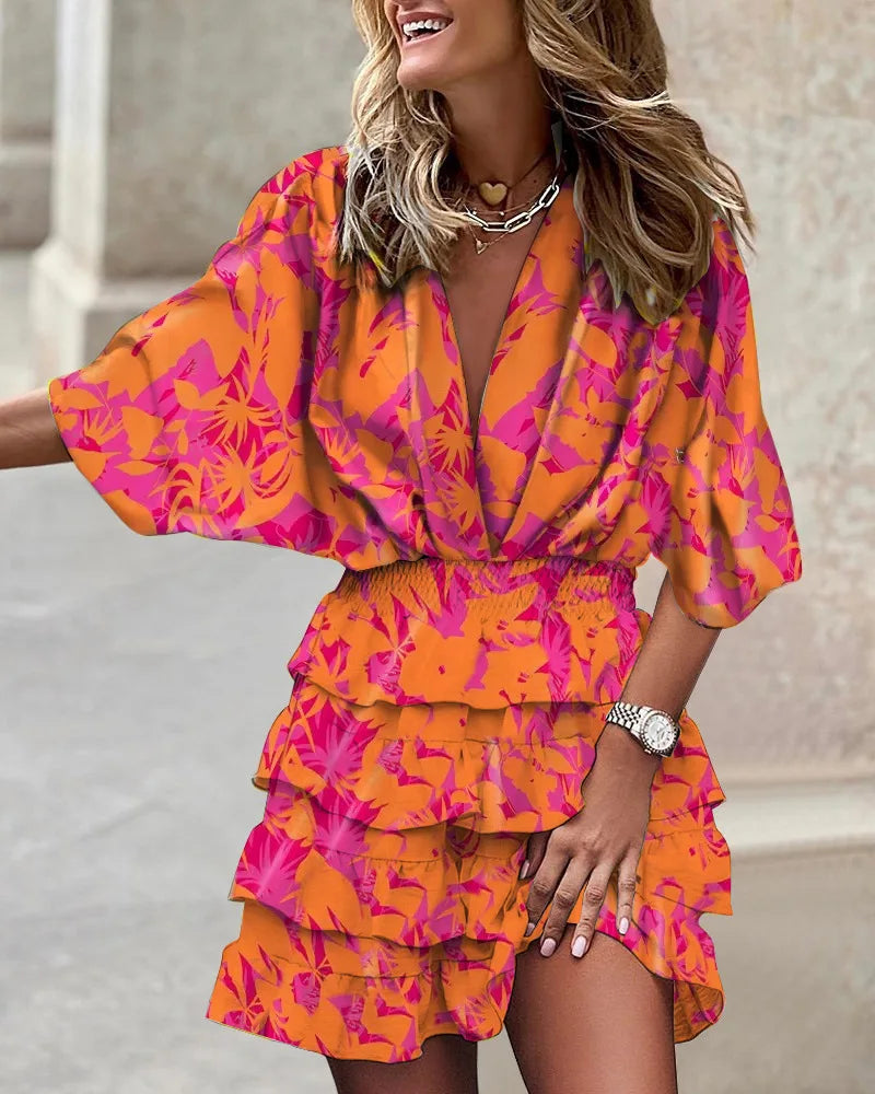 Mackenzie | Boho Mini Dress Ruffled Printed