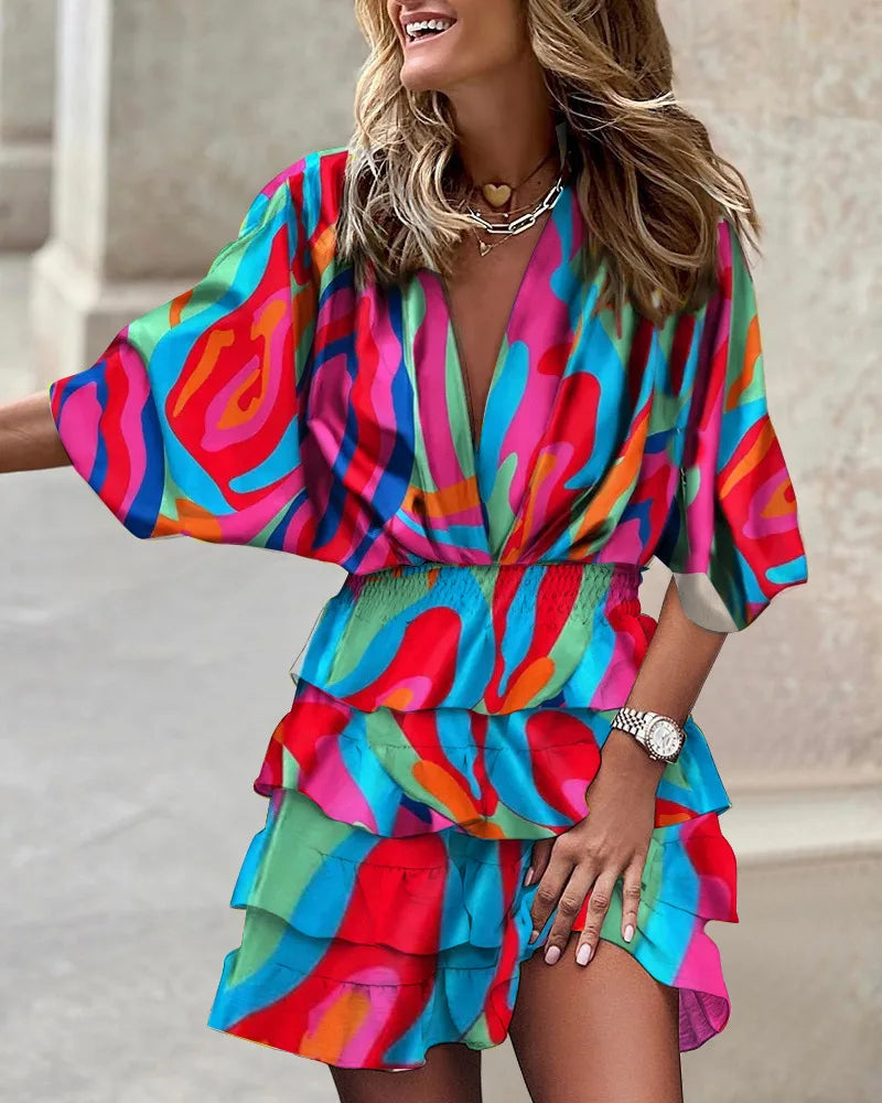 Kimberley | Boho Floral Mini Dress Tiered Ruffled