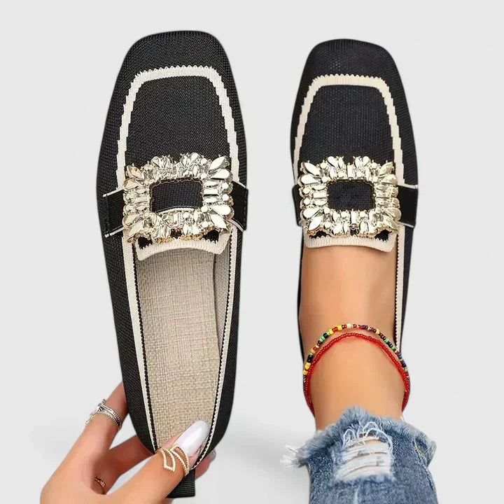 Women's Orthopedic Square Toe Slip On Loafers with Buckle