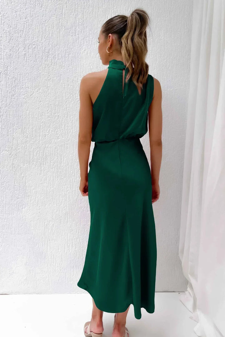 Women's Halter Neck Maxi Dress with Draped Bodice