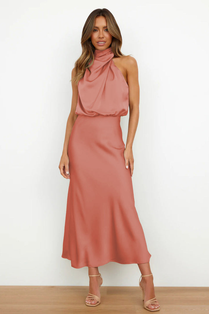 Women's Halter Neck Maxi Dress with Draped Bodice