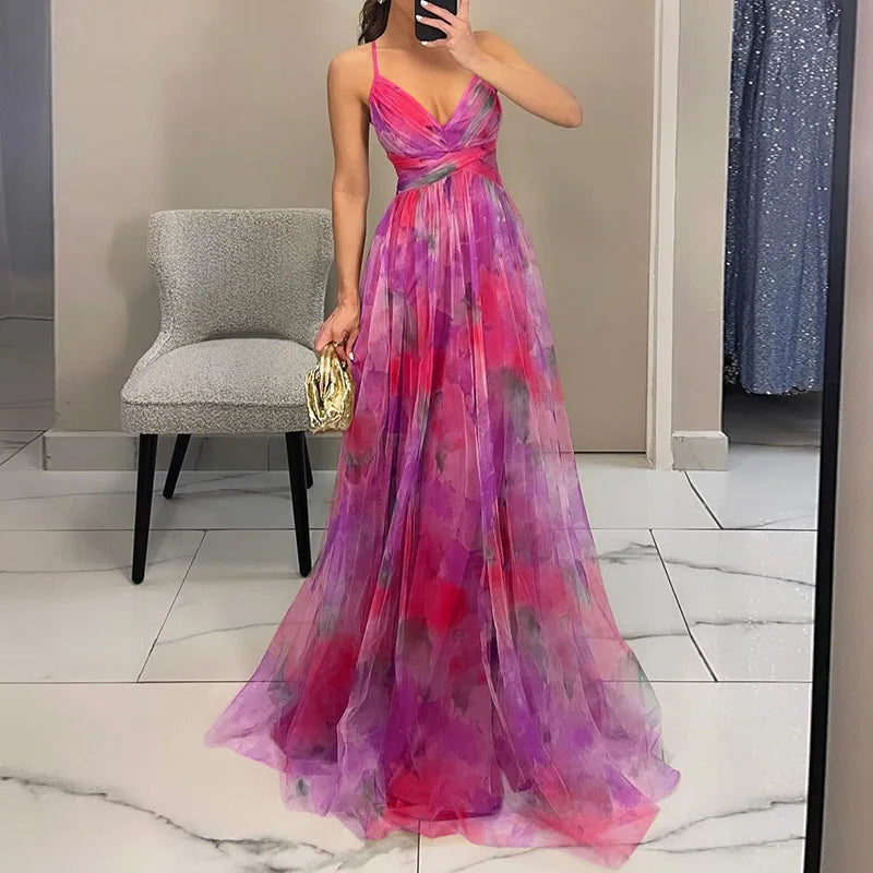 Ruby | Maxi Wedding Guest Dress with Floral Print and V-Neck