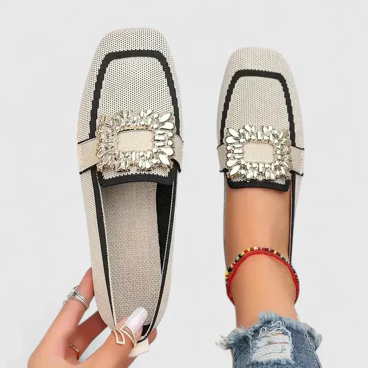 Women's Orthopedic Square Toe Slip On Loafers with Buckle