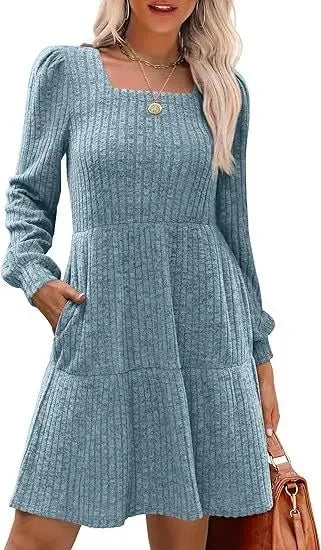 Mary | Mini Sweater Dress with Square Neck and Front Pockets