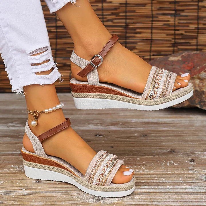 Women's Orthopedic Boho Platform Sandals with Ankle Strap