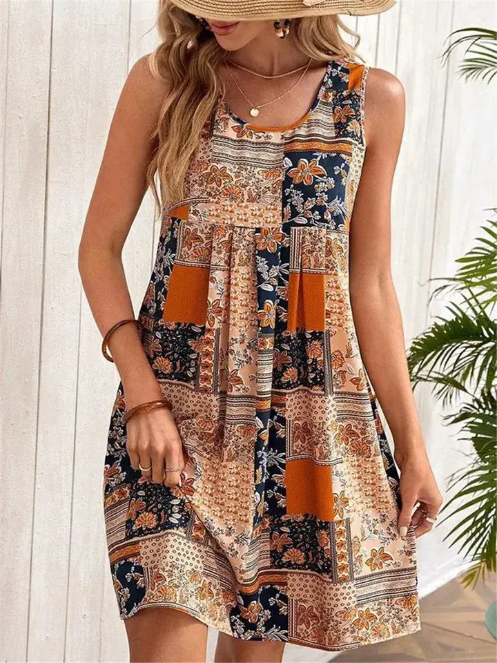 Diana | Mini Summer Dress with Boho Print and Front Pockets