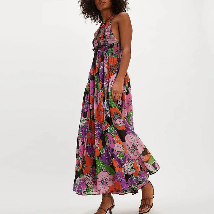 Daisy | Maxi Summer Dress with Floral Print and Halter Neckline