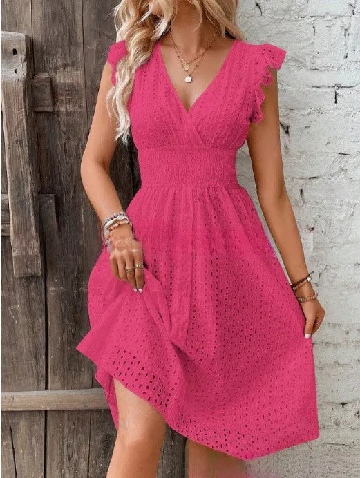 Lily | Midi Summer Dress with V-Neck and Ruffle Straps