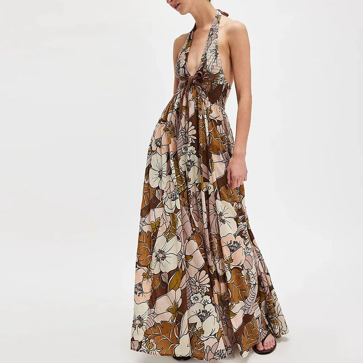 Daisy | Maxi Summer Dress with Floral Print and Halter Neckline