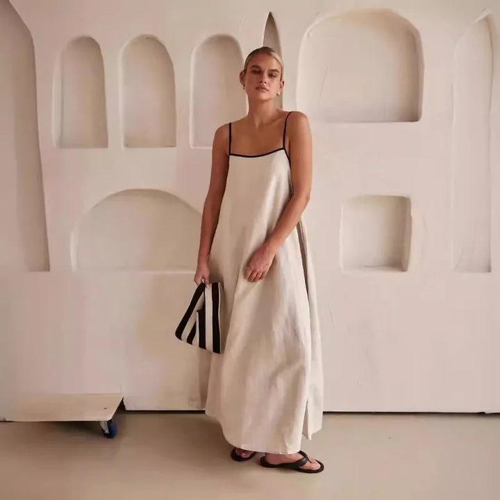 Arabella | Maxi Summer Dress with Contrast Straps and Square Neck