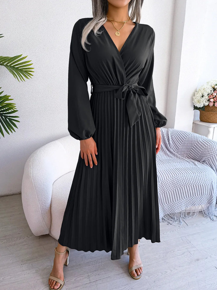 Ellie | Midi Wedding Guest Dress with V-Neck Wrap and Pleated Skirt