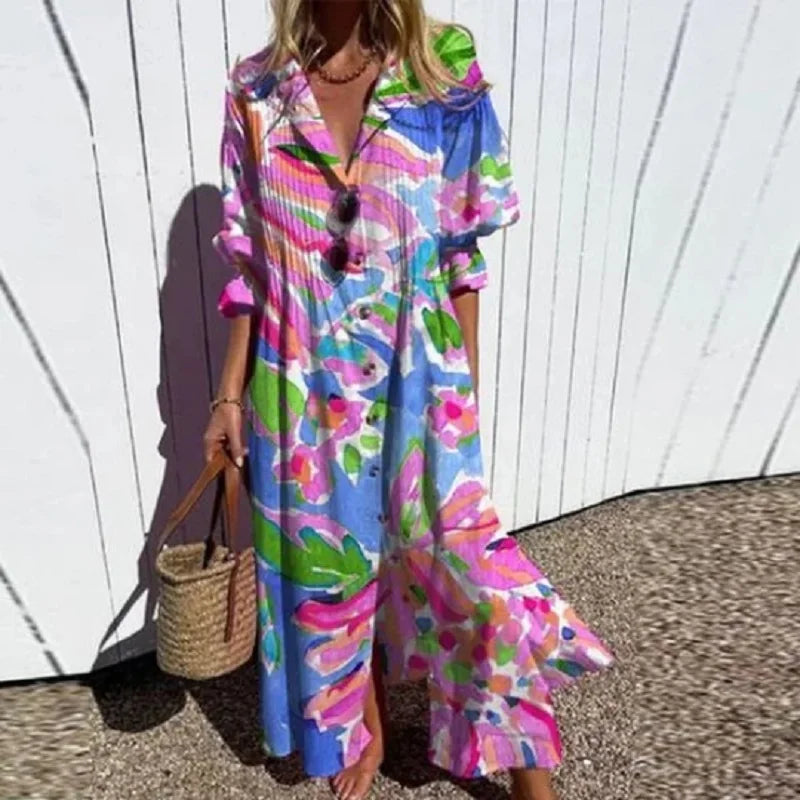 Margaret | Maxi Summer Dress with Abstract Print and 3/4 Sleeves