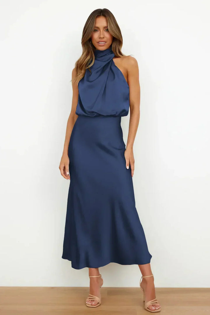 Women's Halter Neck Maxi Dress with Draped Bodice