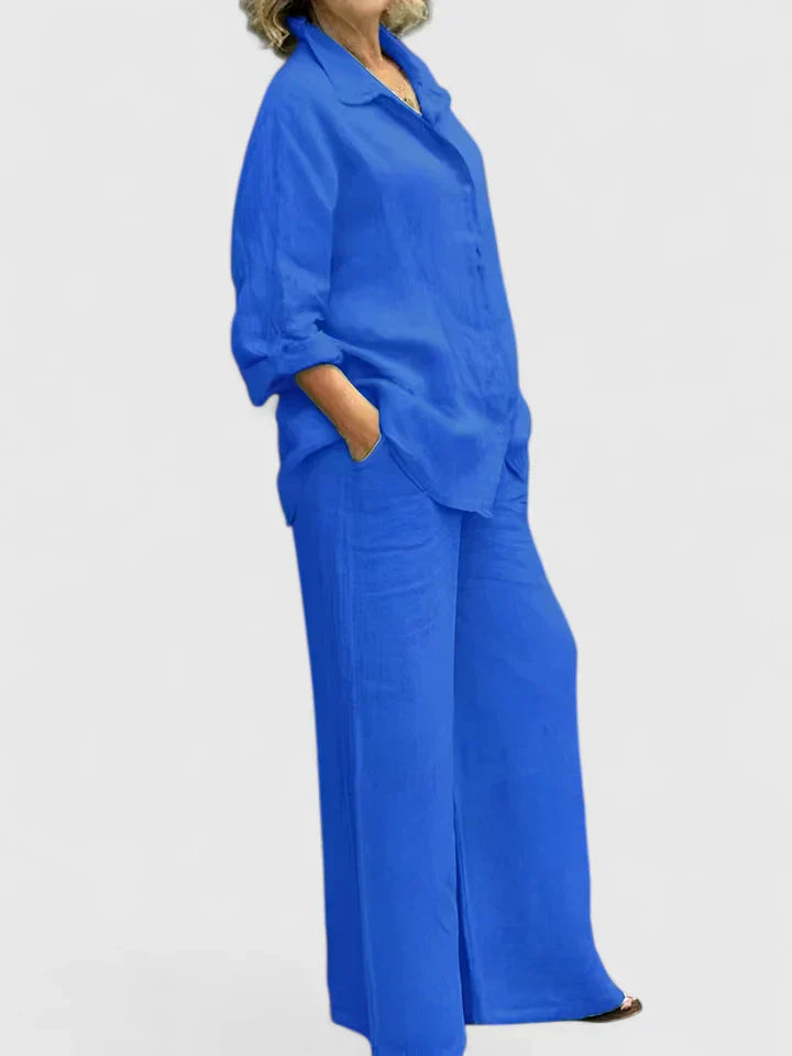 Lena | Matching Set with Wide Leg Trousers and Long Sleeve Shirt