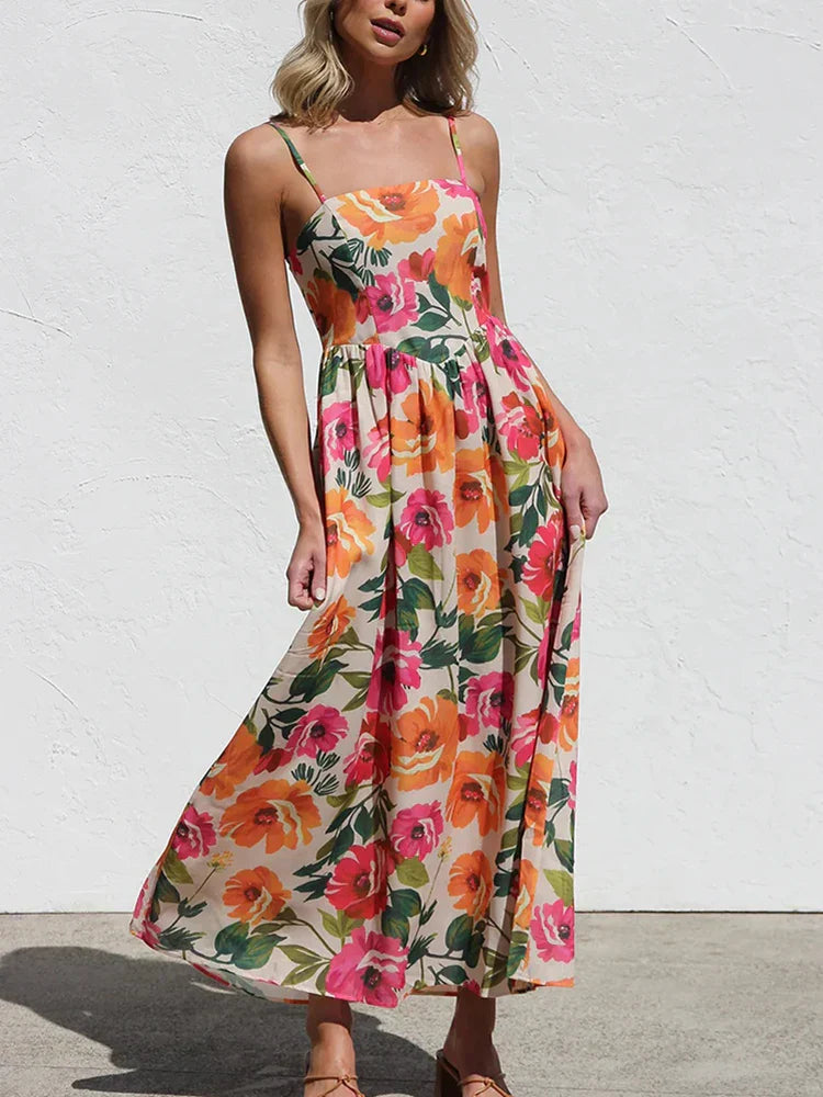 Isadora | Maxi Summer Dress with Floral Print and Square Neck