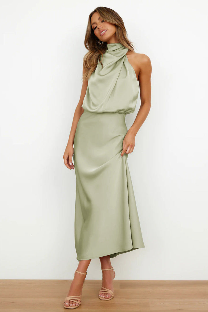 Women's Halter Neck Maxi Dress with Draped Bodice
