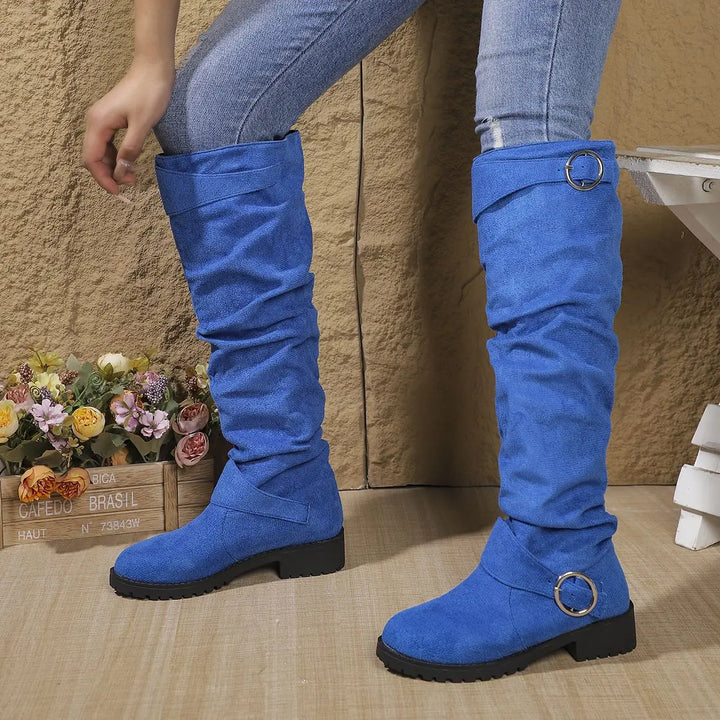 Women's Orthopedic Slouchy Knee High Boots with Ring Buckle Detail