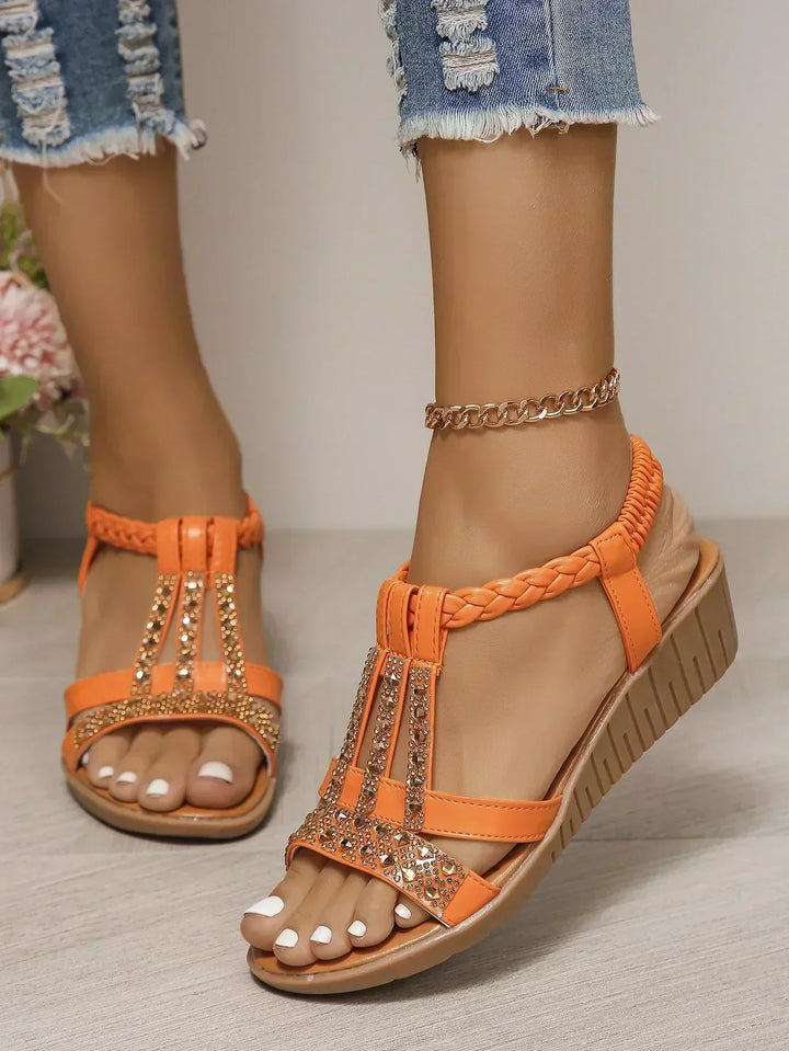 Women's Orthopedic T-Bar Flat Sandals with Back Strap