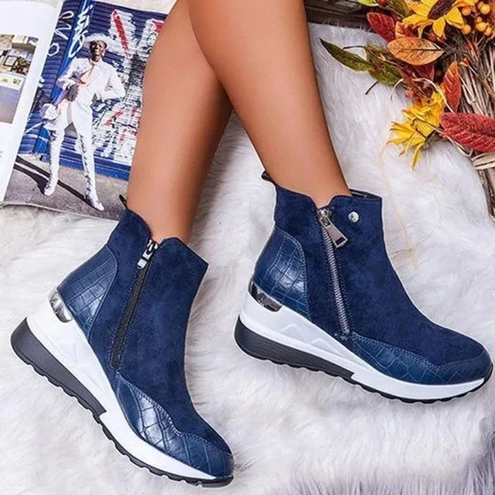 Women's Orthopedic Wedge Ankle Boots with Side Zip Closure