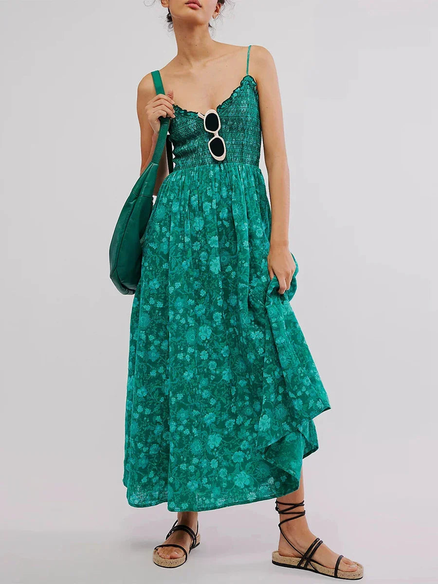 Marlowe | Maxi Summer Dress with Floral Print and Smocked Bodice