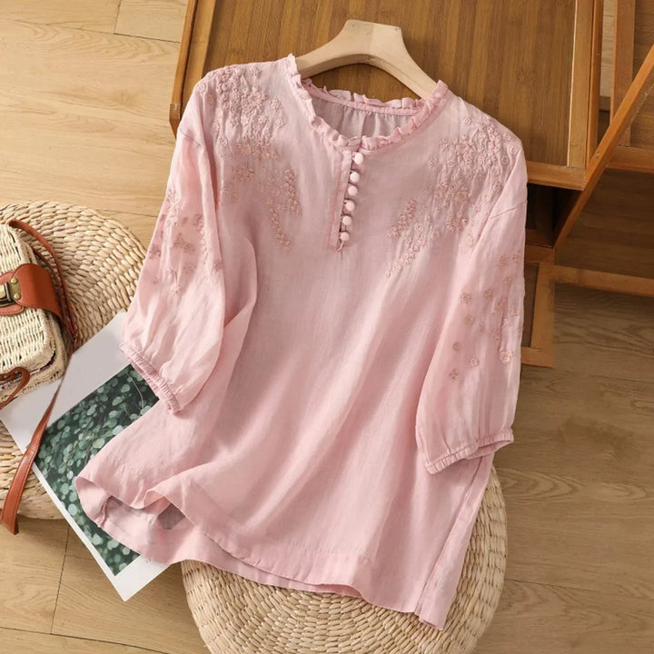 Women's Embroidered Blouse with Elbow Sleeve