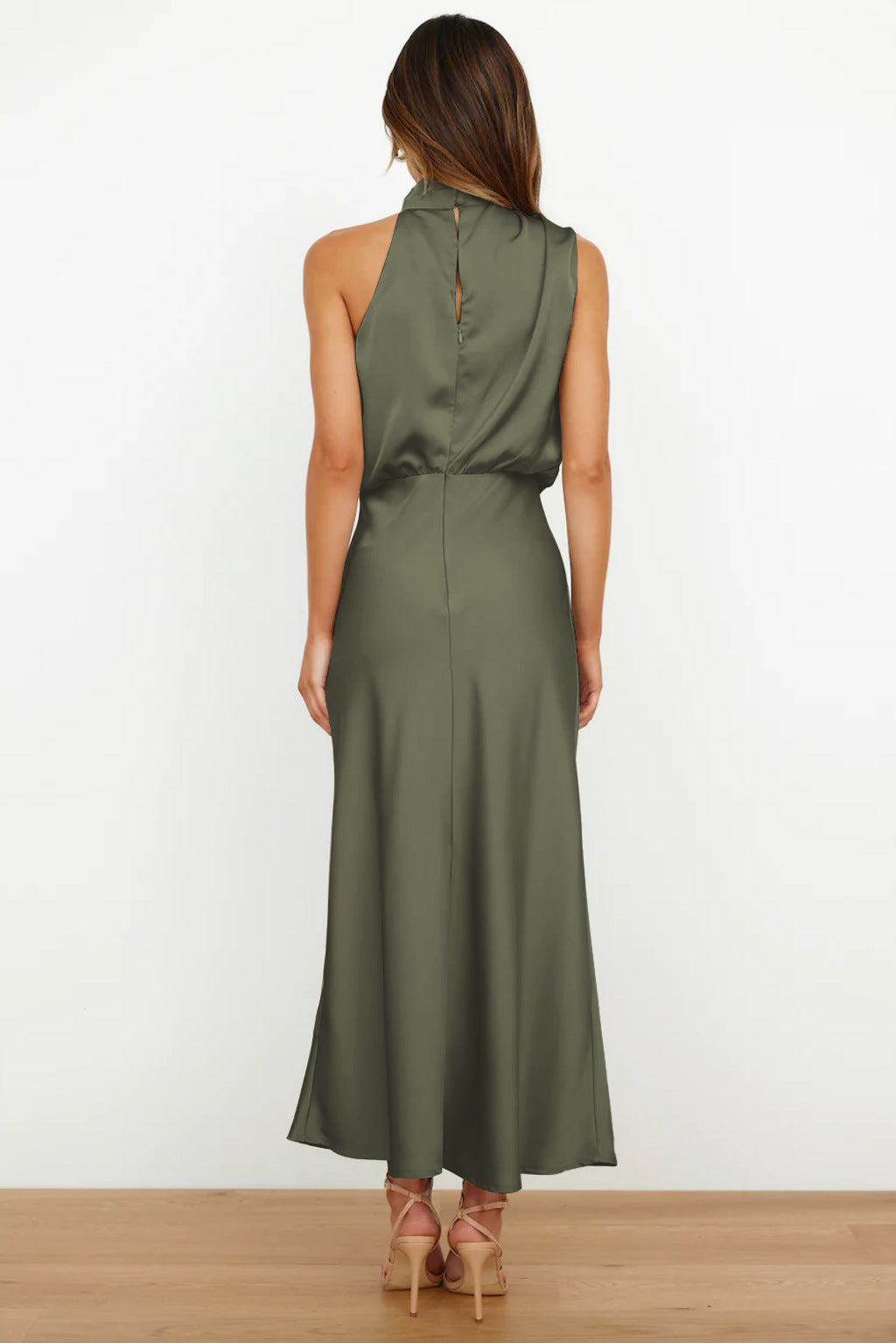 Women's Halter Neck Maxi Dress with Draped Bodice