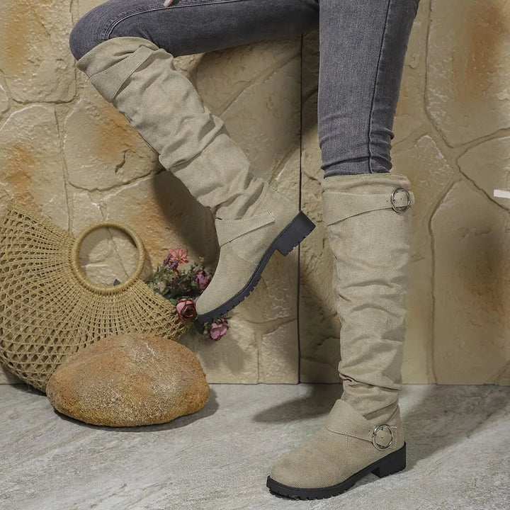 Women's Orthopedic Slouchy Knee High Boots with Ring Buckle Detail