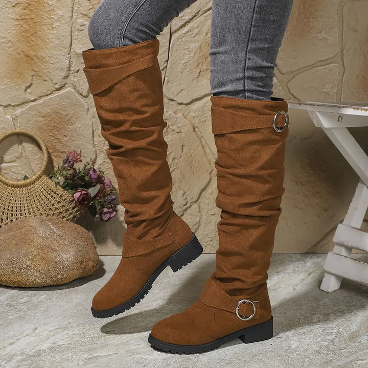 Women's Orthopedic Slouchy Knee High Boots with Ring Buckle Detail
