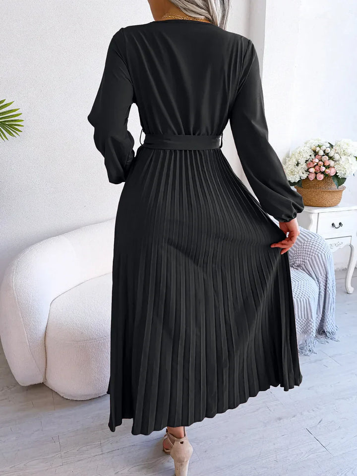 Ellie | Midi Wedding Guest Dress with V-Neck Wrap and Pleated Skirt