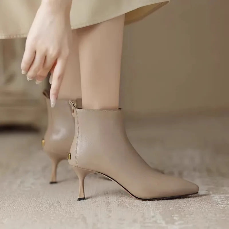Women's Pointed Toe Ankle Boots with Kitten Heel and Side Zip