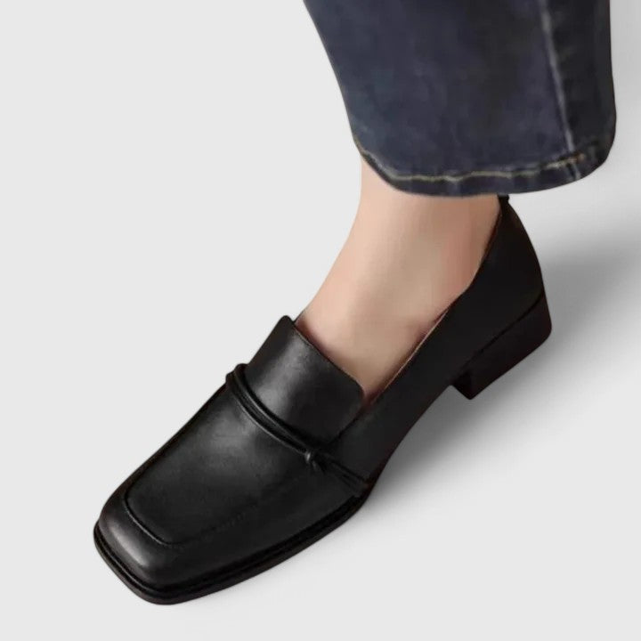 Women's Black Orthopedic Slip On Loafers with Wide Front Strap