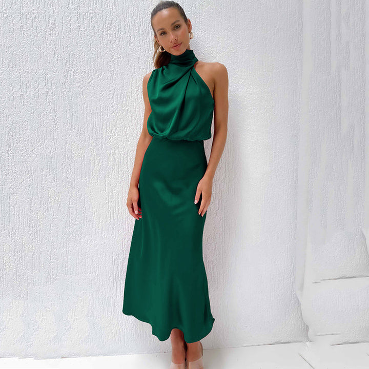 Women's Halter Neck Maxi Dress with Draped Bodice