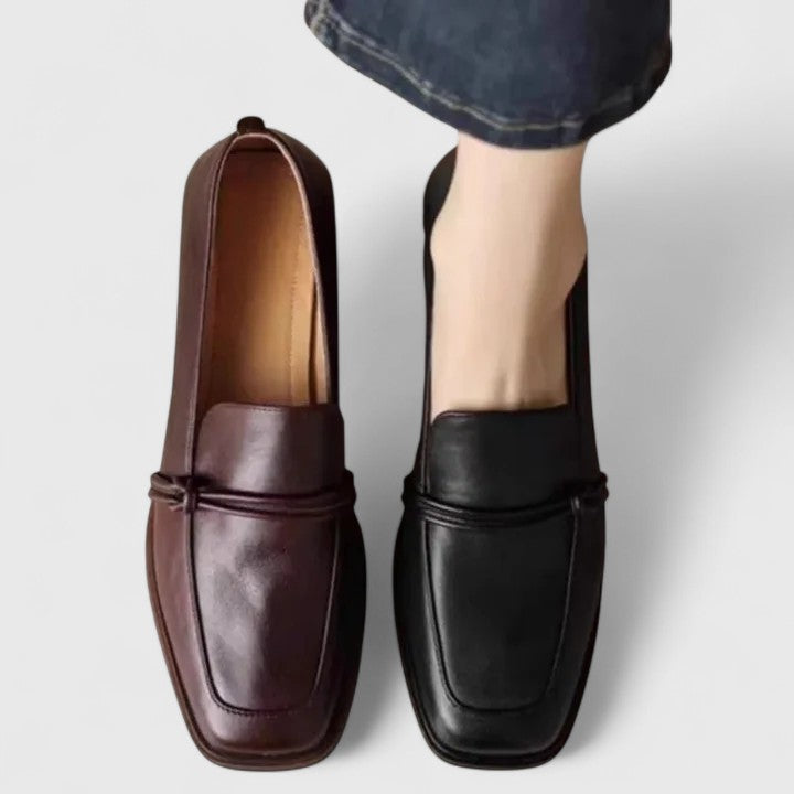 Women's Black Orthopedic Slip On Loafers with Wide Front Strap