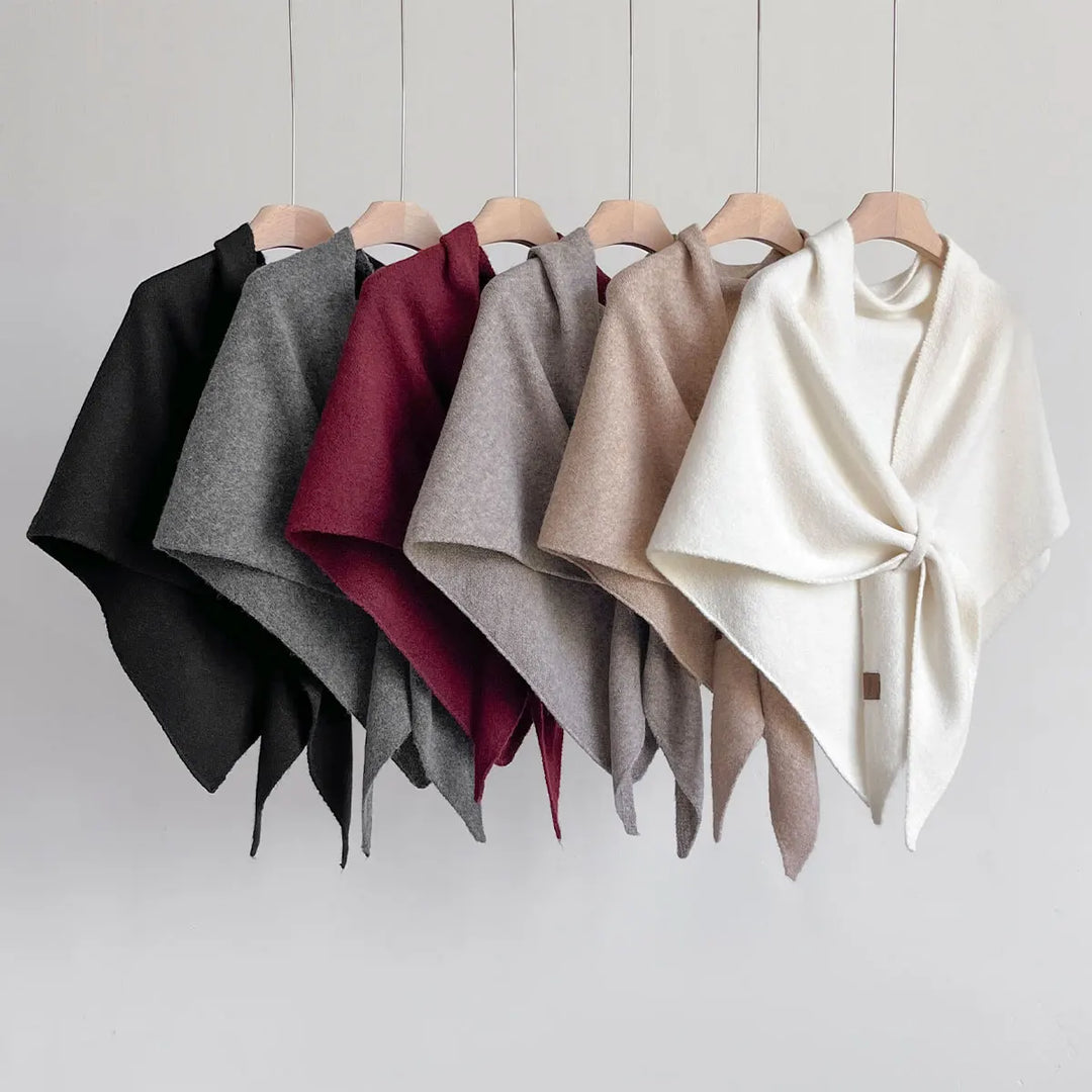 Women's Draped Wrap Poncho Shawl with Front Tie