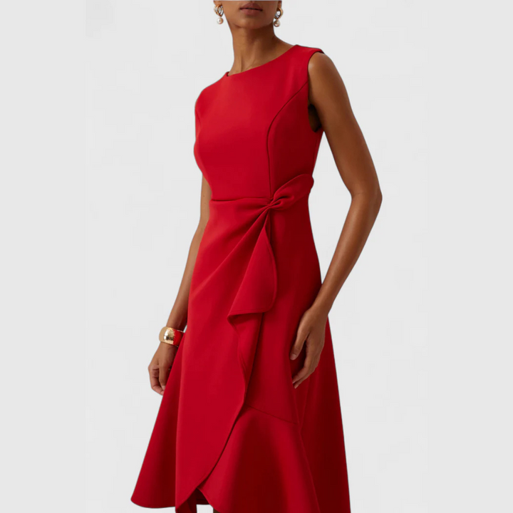 Women's Sleeveless Wrap Midi Dress with Ruffle Hem