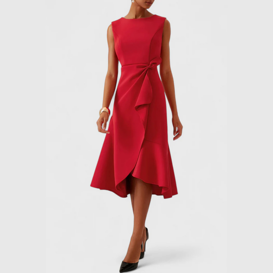 Women's Sleeveless Wrap Midi Dress with Ruffle Hem