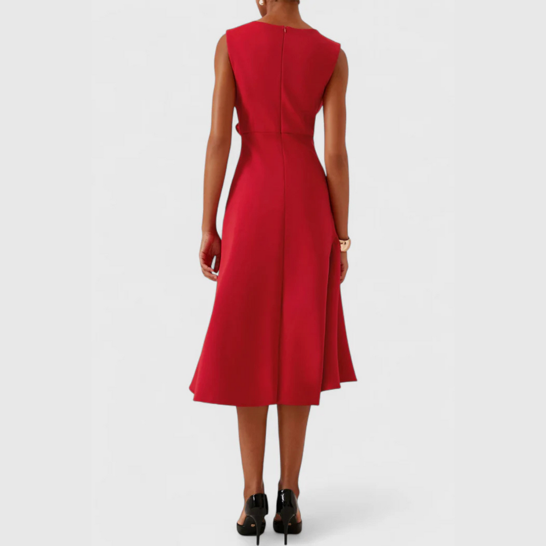 Women's Sleeveless Wrap Midi Dress with Ruffle Hem