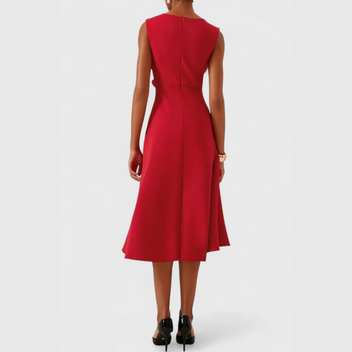 Women's Sleeveless Wrap Midi Dress with Ruffle Hem