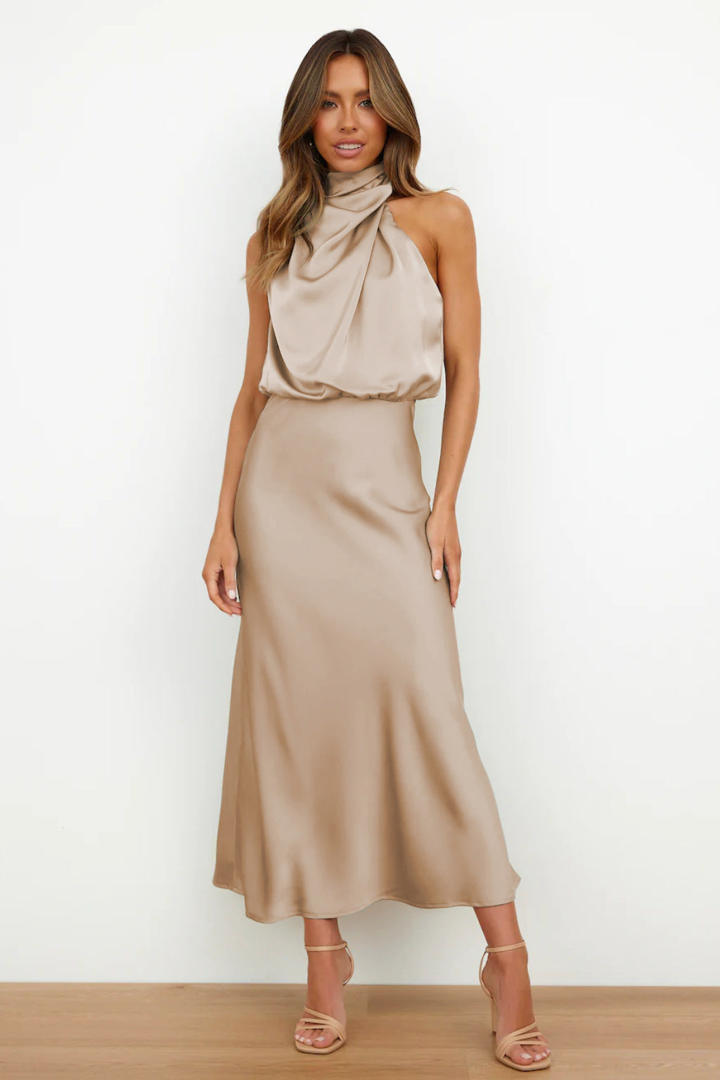 Diane | Maxi Halter Neck Dress with Cowl Drape
