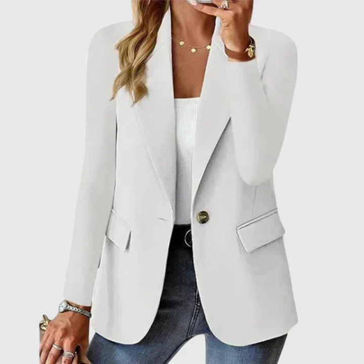 Women's Lapel Collar Blazer with Button and Front Pockets