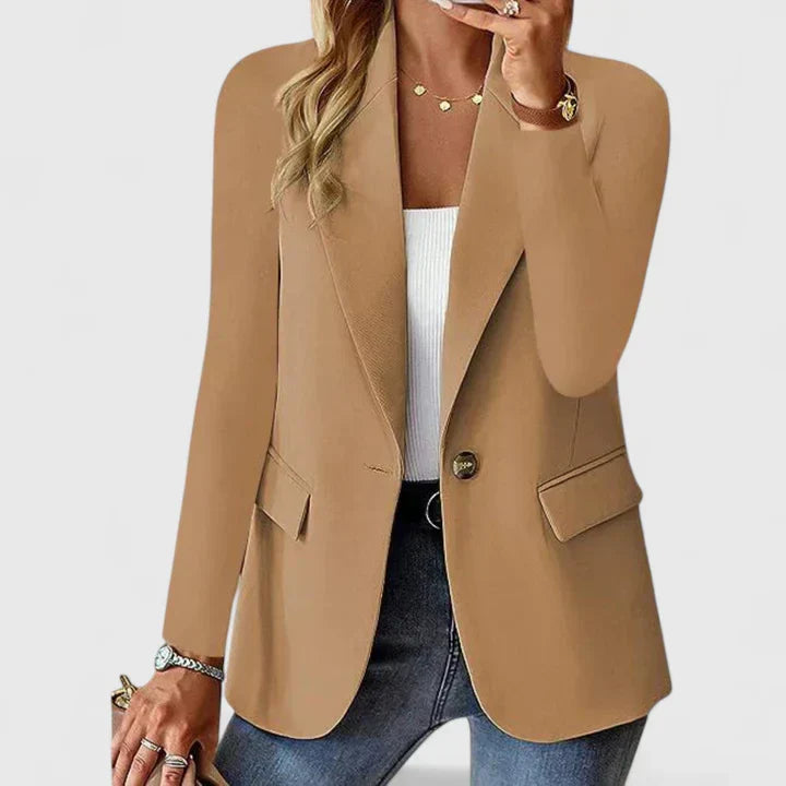 Women's Lapel Collar Blazer with Button and Front Pockets