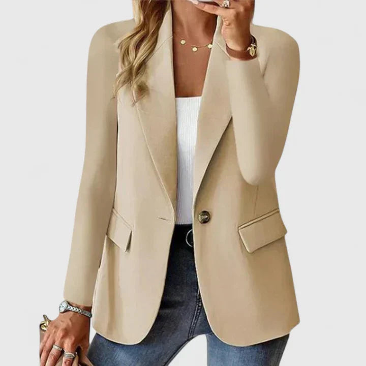 Women's Lapel Collar Blazer with Button and Front Pockets