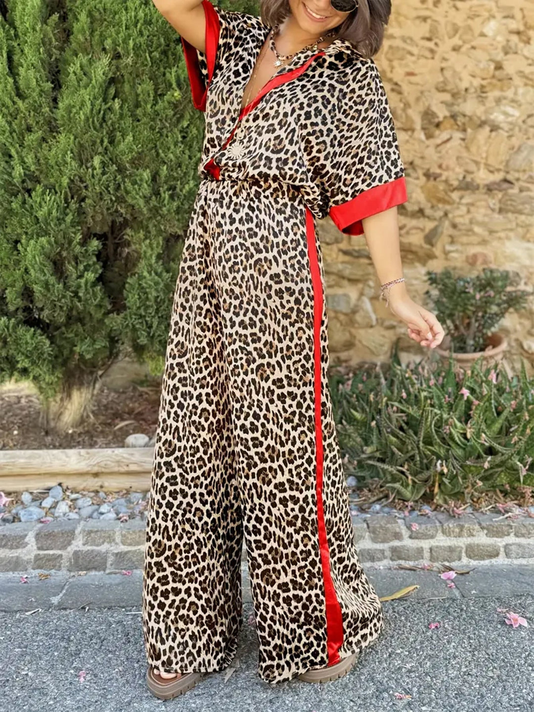 Rita | Matching Set with Animal Print and Contrast Trim