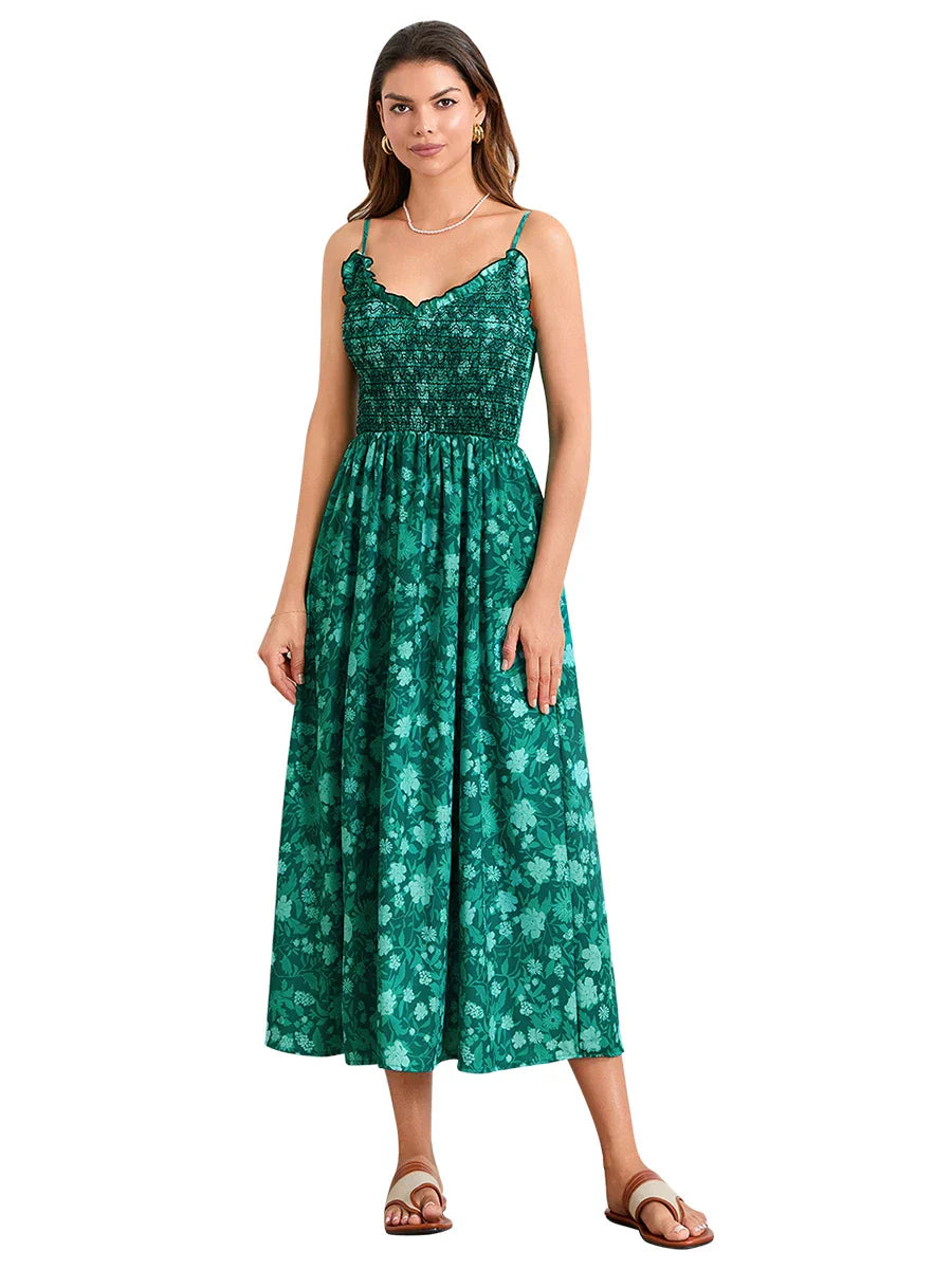 Marlowe | Maxi Summer Dress with Floral Print and Smocked Bodice