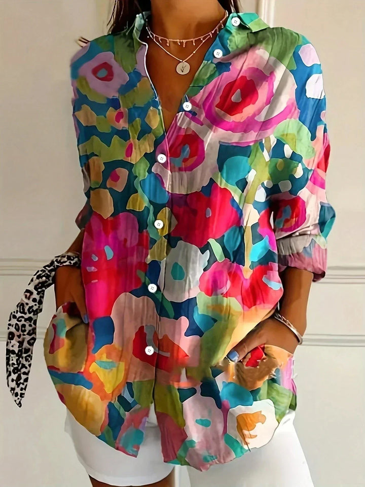 Blossom | Floral Print Blouse with Shirt Collar and Button Front