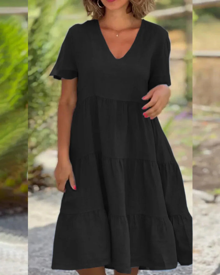 Julie | Midi Summer Dress with V-Neck and Tiered Skirt